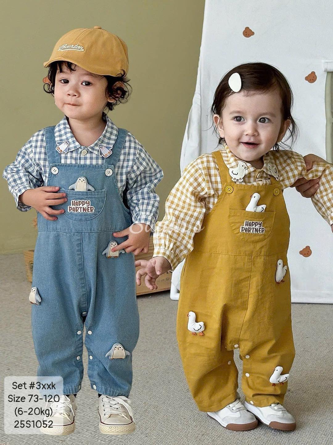 Set yếm kèm áo sơ mi cho em bé trai, em bé gái siêu cute