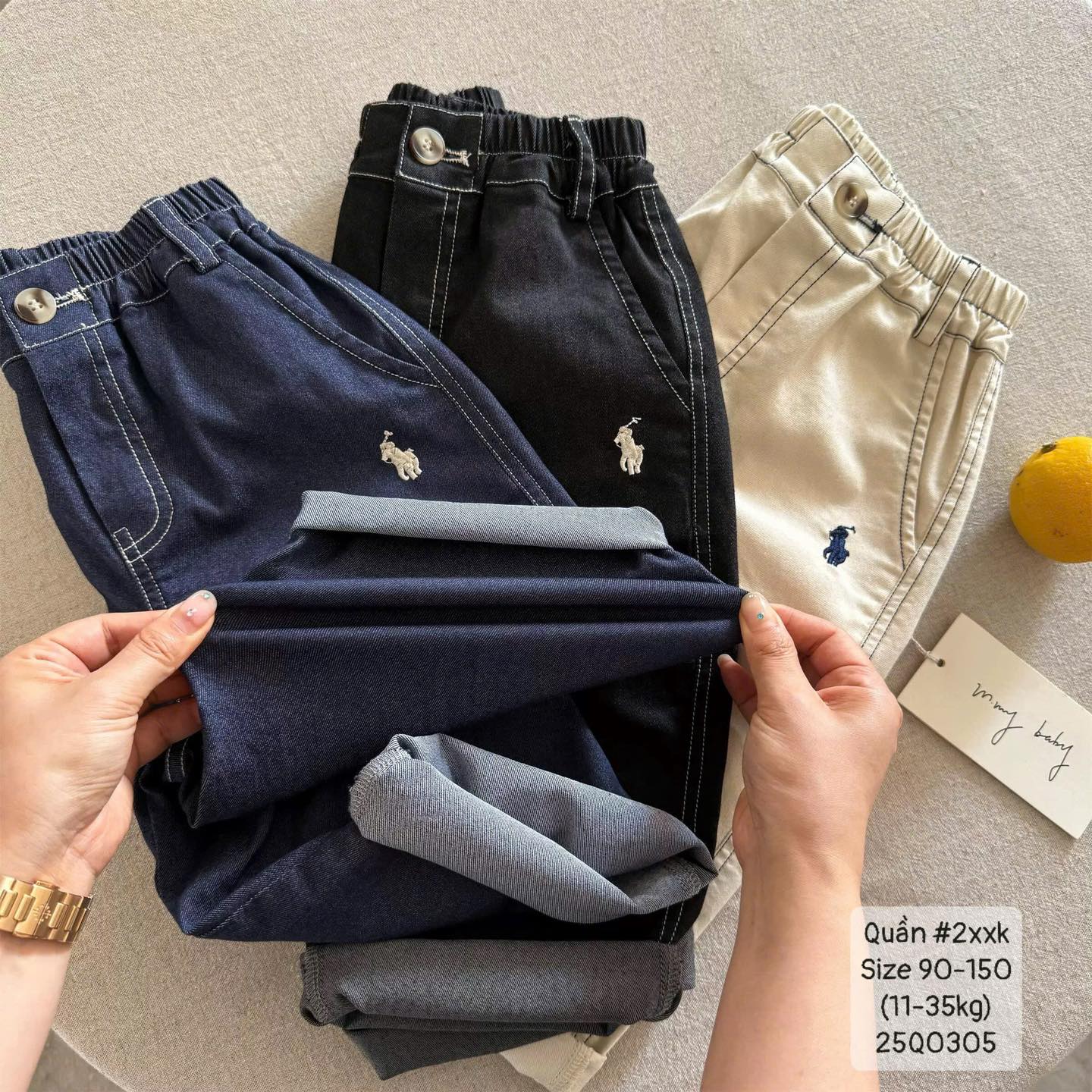 Quần jeans polo viền chỉ nổi cho bé trai