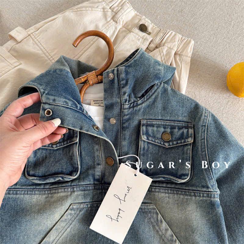 Áo hoodie jeans túi bụng bé trai