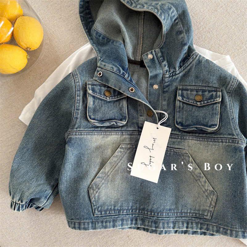Áo hoodie jeans túi bụng bé trai