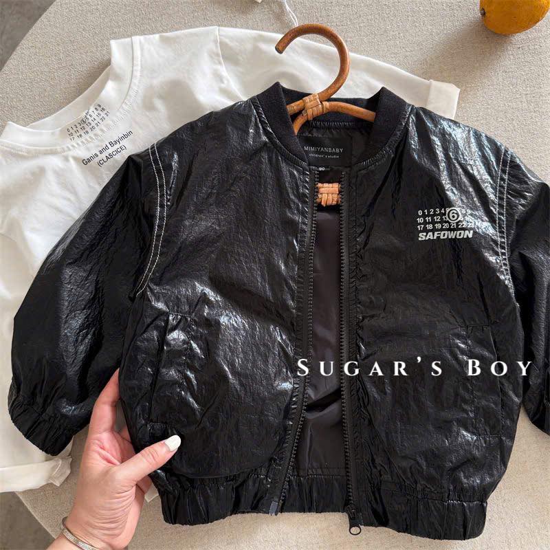 Áo khoác bomber da bóng bé trai