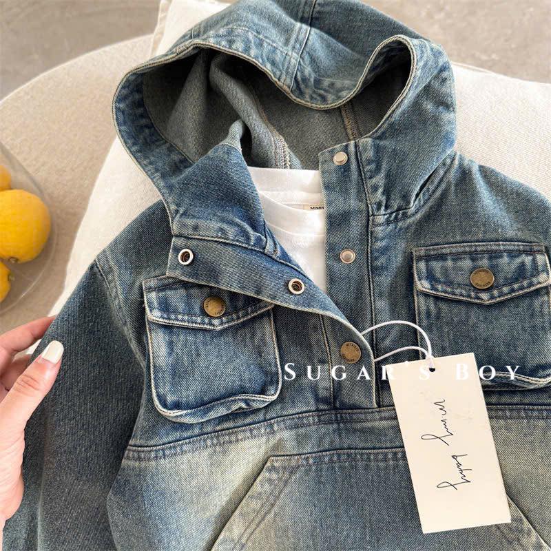 Áo hoodie jeans túi bụng bé trai