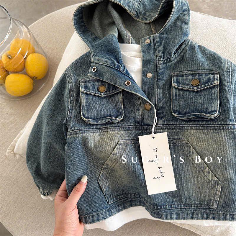 Áo hoodie jeans túi bụng bé trai
