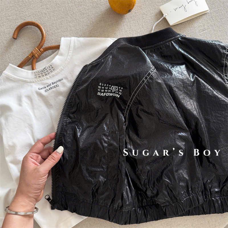 Áo khoác bomber da bóng bé trai