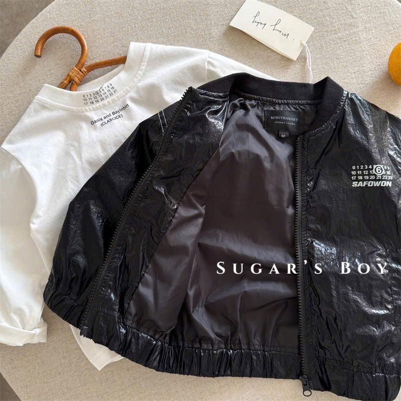Áo khoác bomber da bóng bé trai