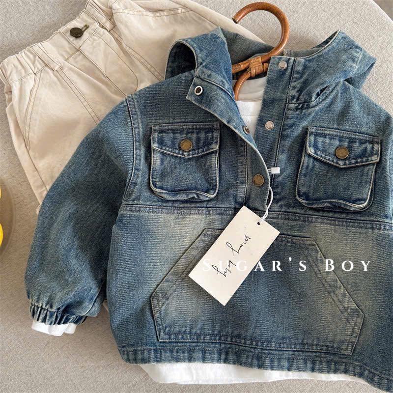 Áo hoodie jeans túi bụng bé trai