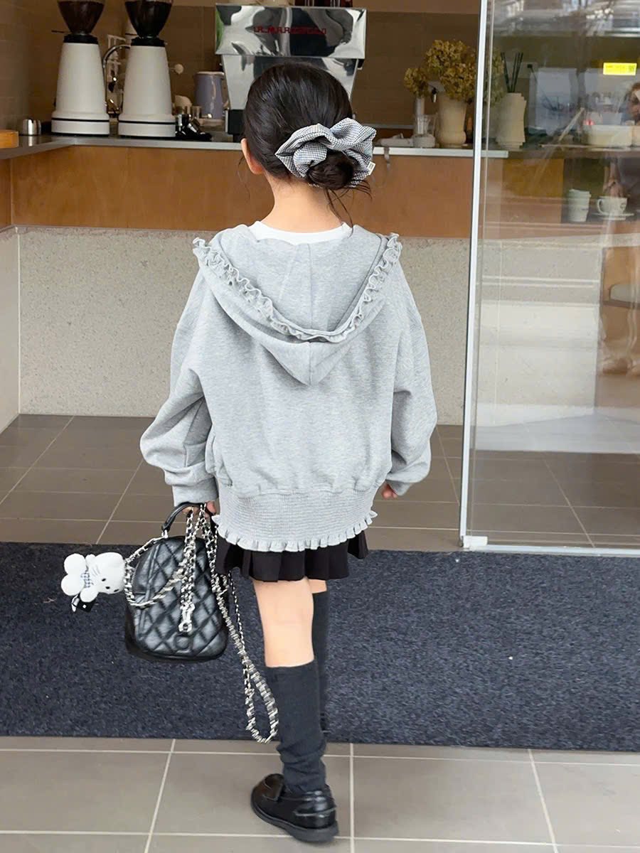 Áo khoác nỉ viền bèo điệu đà cho bé gái