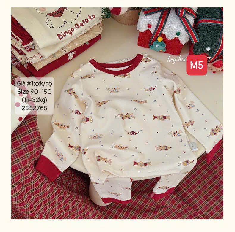 Bộ ngủ họa tiết đỏ cho bé diện Noel-Tết siêu cưng