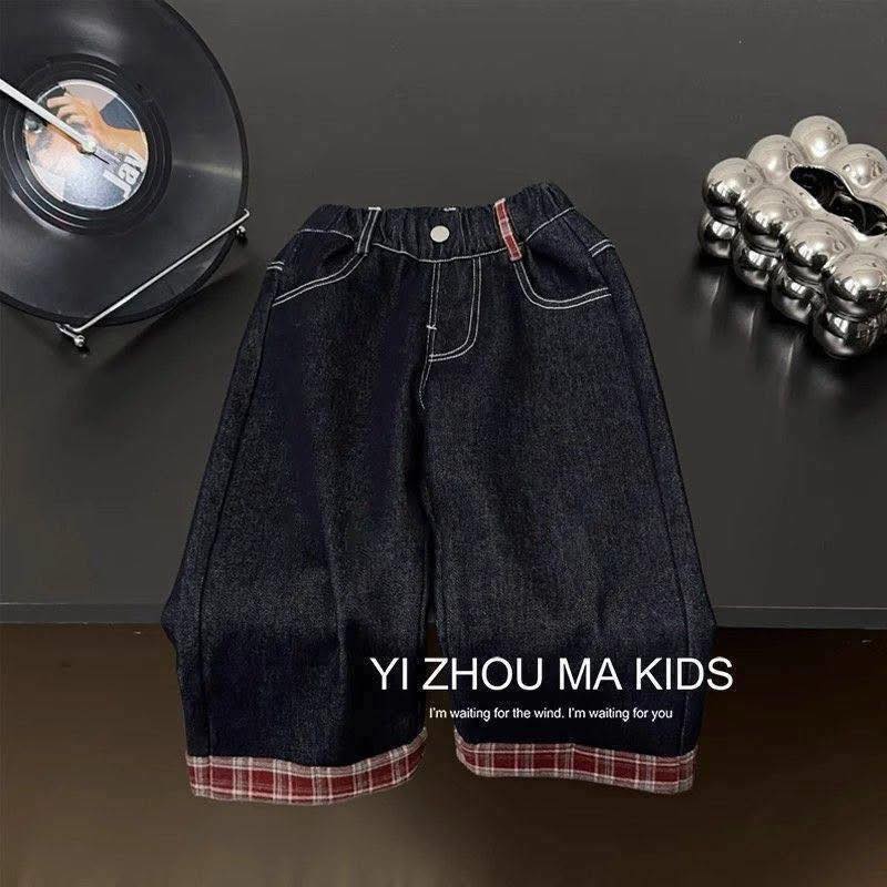 Quần jeans lai caro đỏ cho bé trai