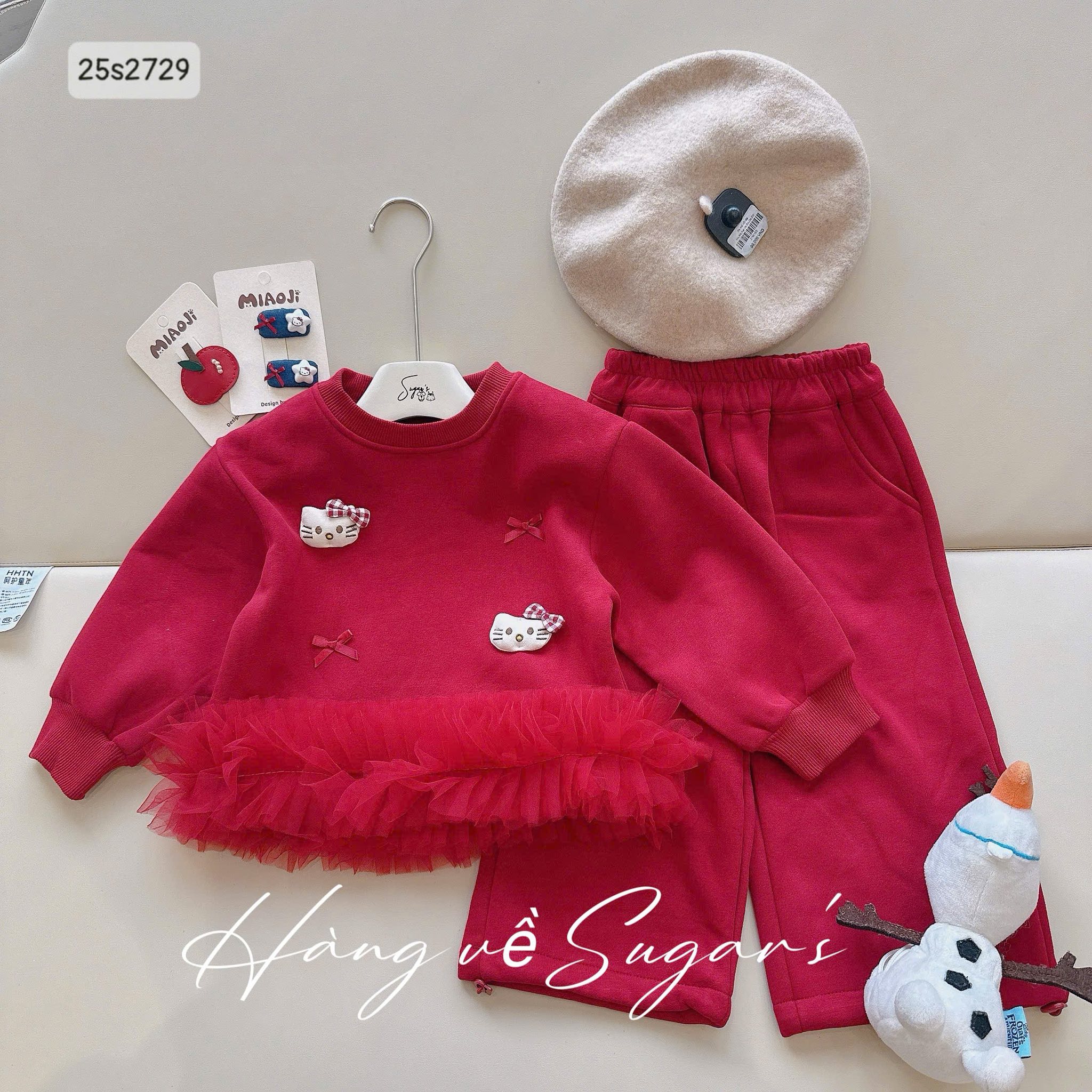 Set nỉ đỏ pha ren xinh yêu cho bé gái