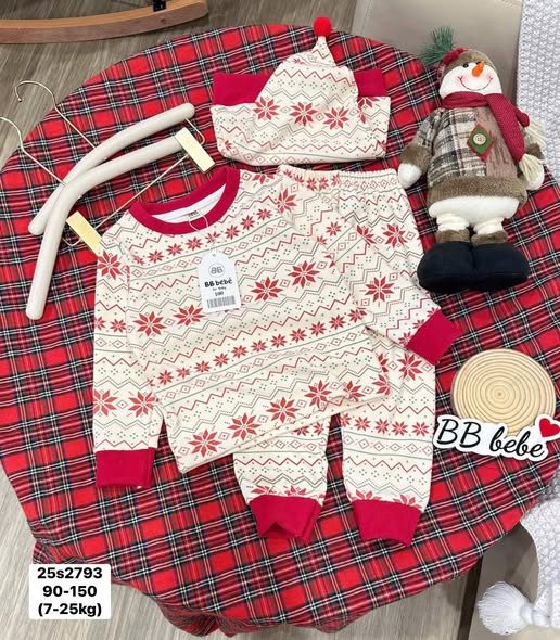 Bộ ngủ zip lông bông tuyết đỏ Noel cho bé trai- bé gái