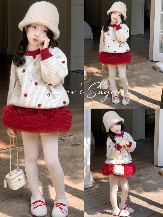 Áo len cục bông đáng yêu cho bé gái