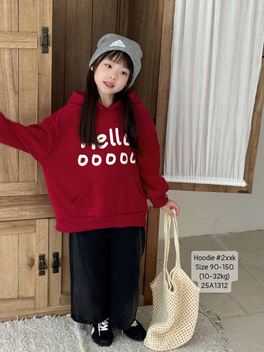 Áo hoodie đỏ Hello bé trai- bé gái
