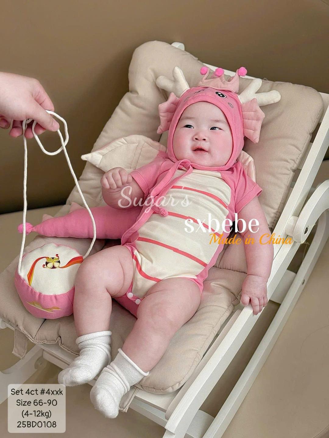 Suit đáng yêu ( Suit+ 2 mũ +túi) rồng hồng cute cho em bé