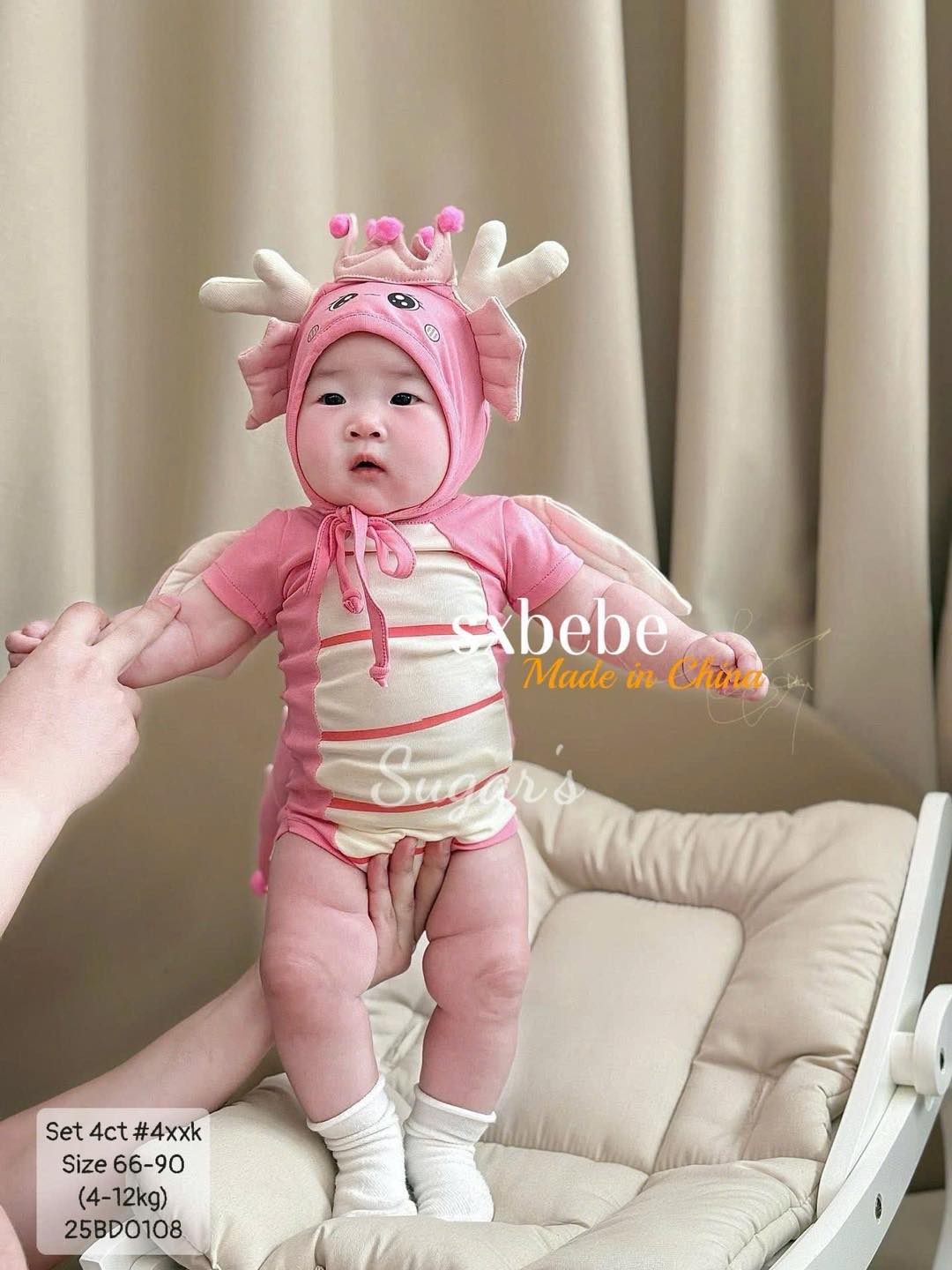 Suit đáng yêu ( Suit+ 2 mũ +túi) rồng hồng cute cho em bé