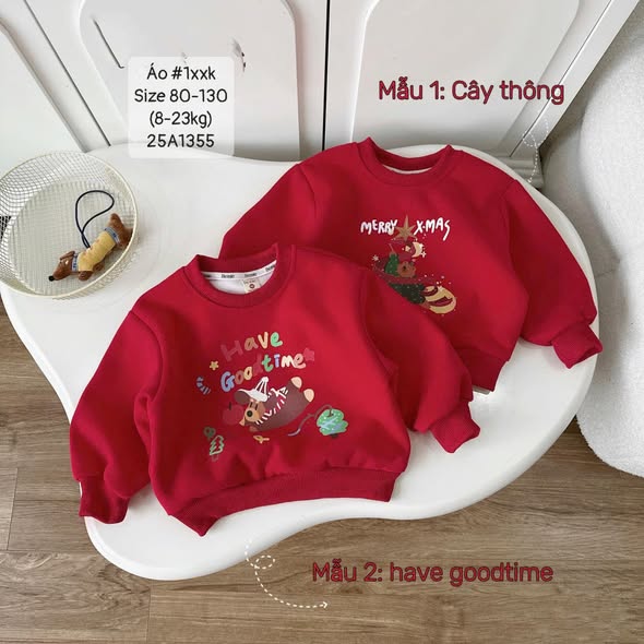 Áo nỉ đỏ Noel cho bé trai- bé gái