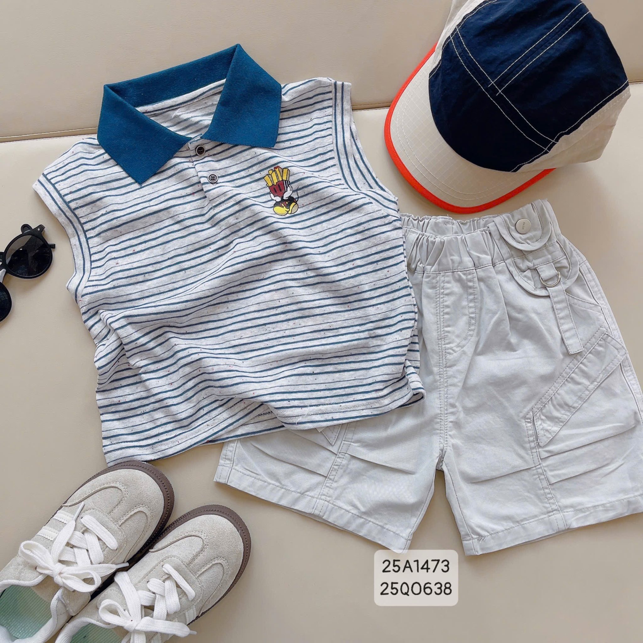 Áo thun polo kẻ Mickey cho bé trai