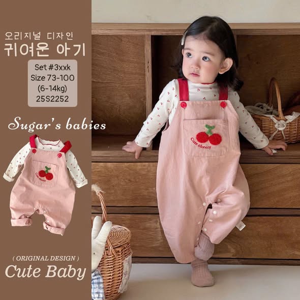 Set yếm cherry kèm áo siêu cưng cho em bé gái