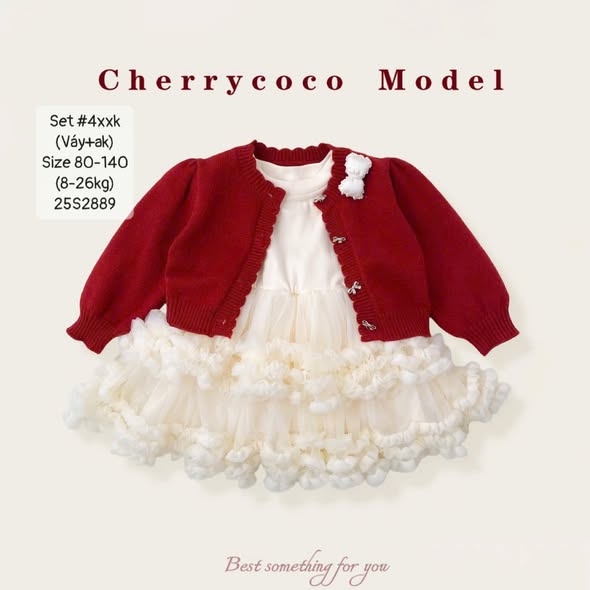 Cherry set ak len đỏ+váy hoa nổi Đo/Ho 80-140