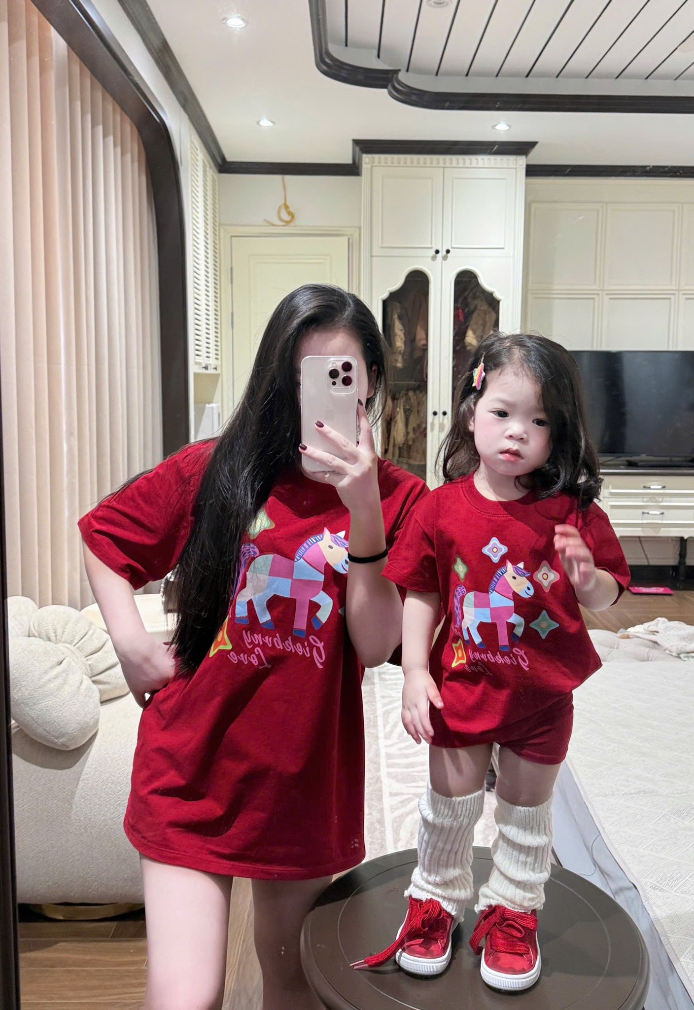 Áo thun ngựa gia đình diện tết bé trai-bé gái