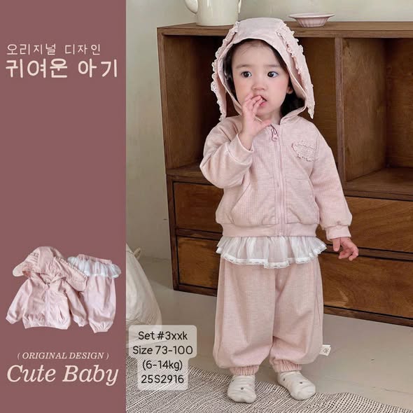 Set nỉ thỏ hồng cute cho em bé gái