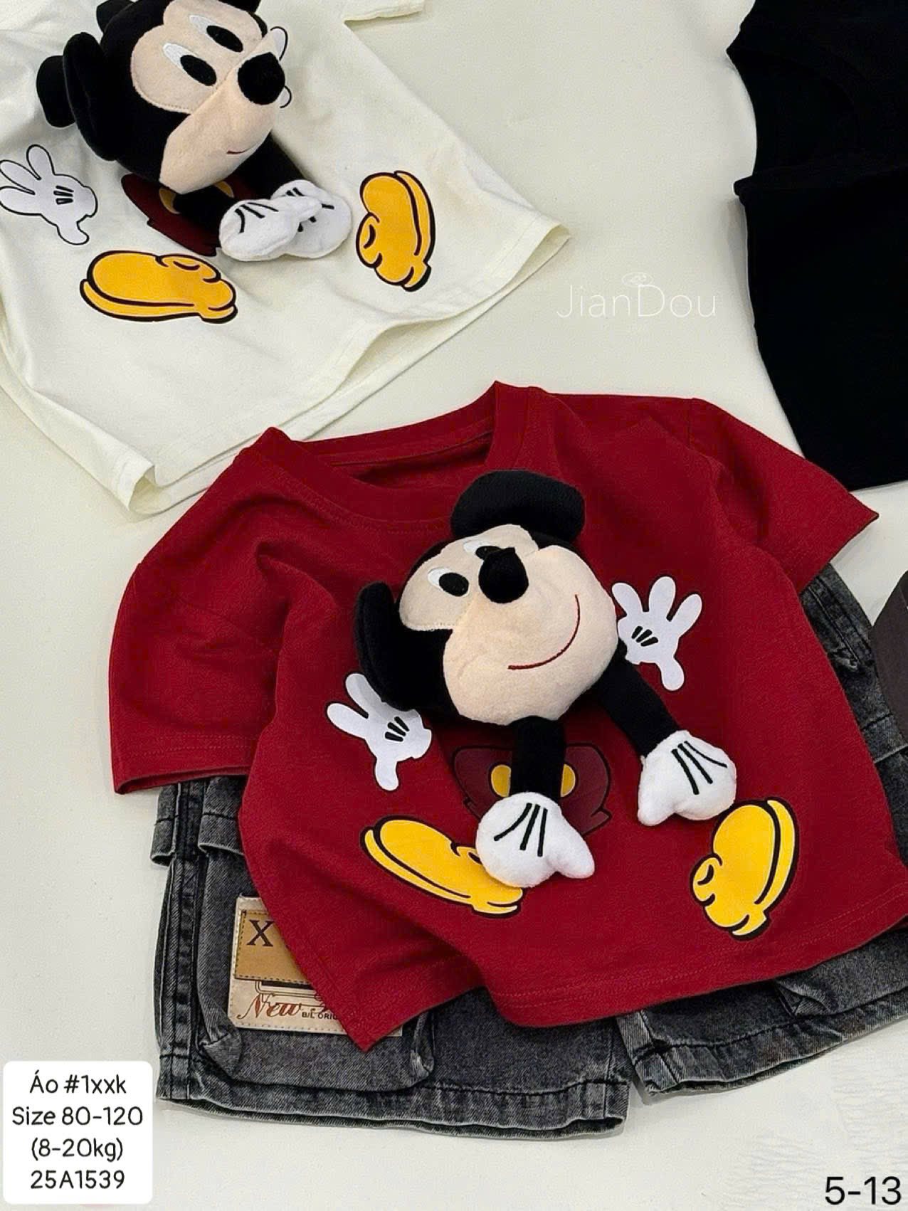 Áo thun đính Mickey cho bé trai, bé gái