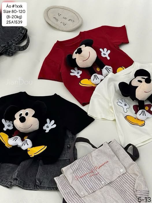 Áo thun đính Mickey cho bé trai, bé gái