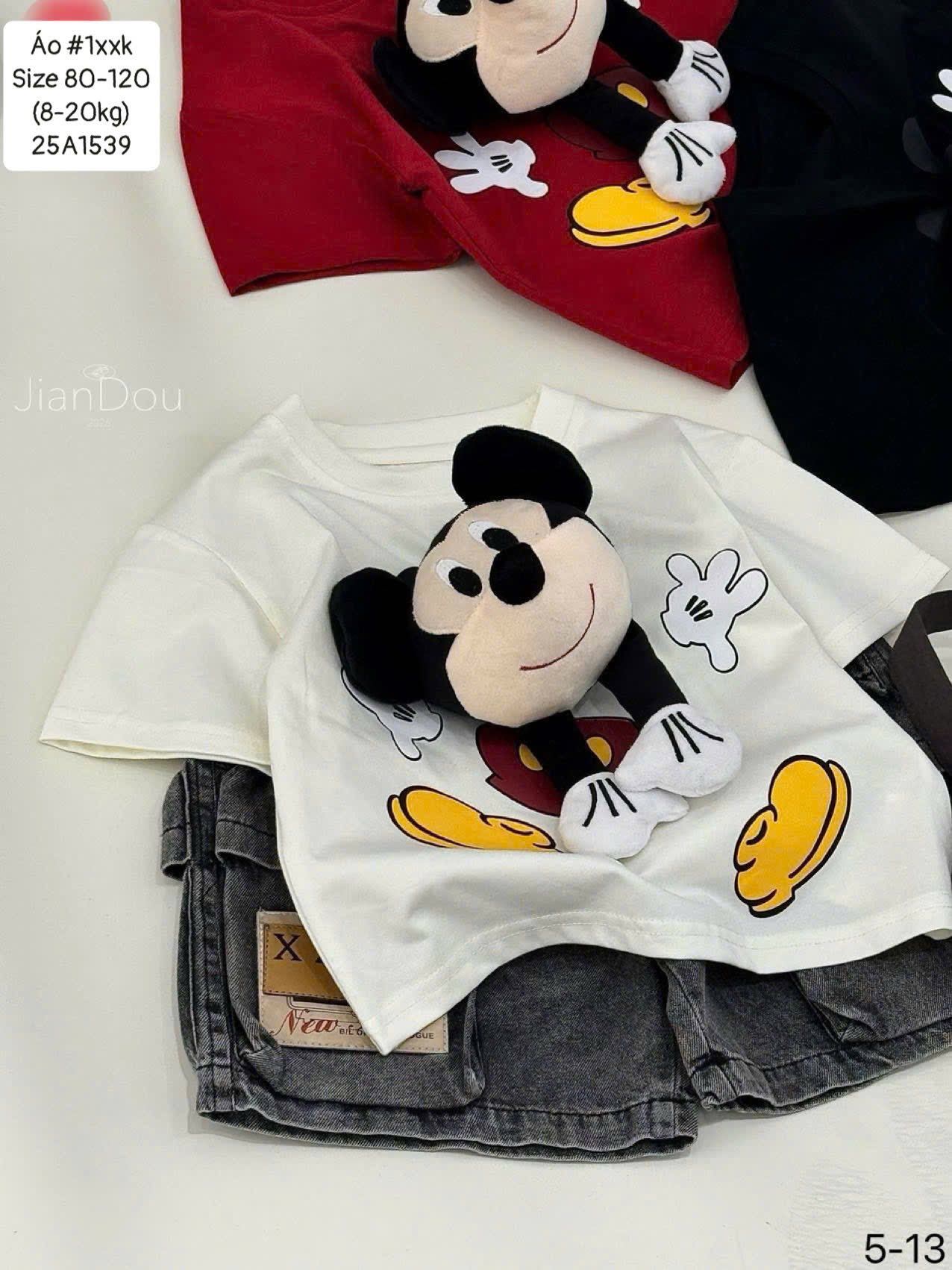 Áo thun đính Mickey cho bé trai, bé gái
