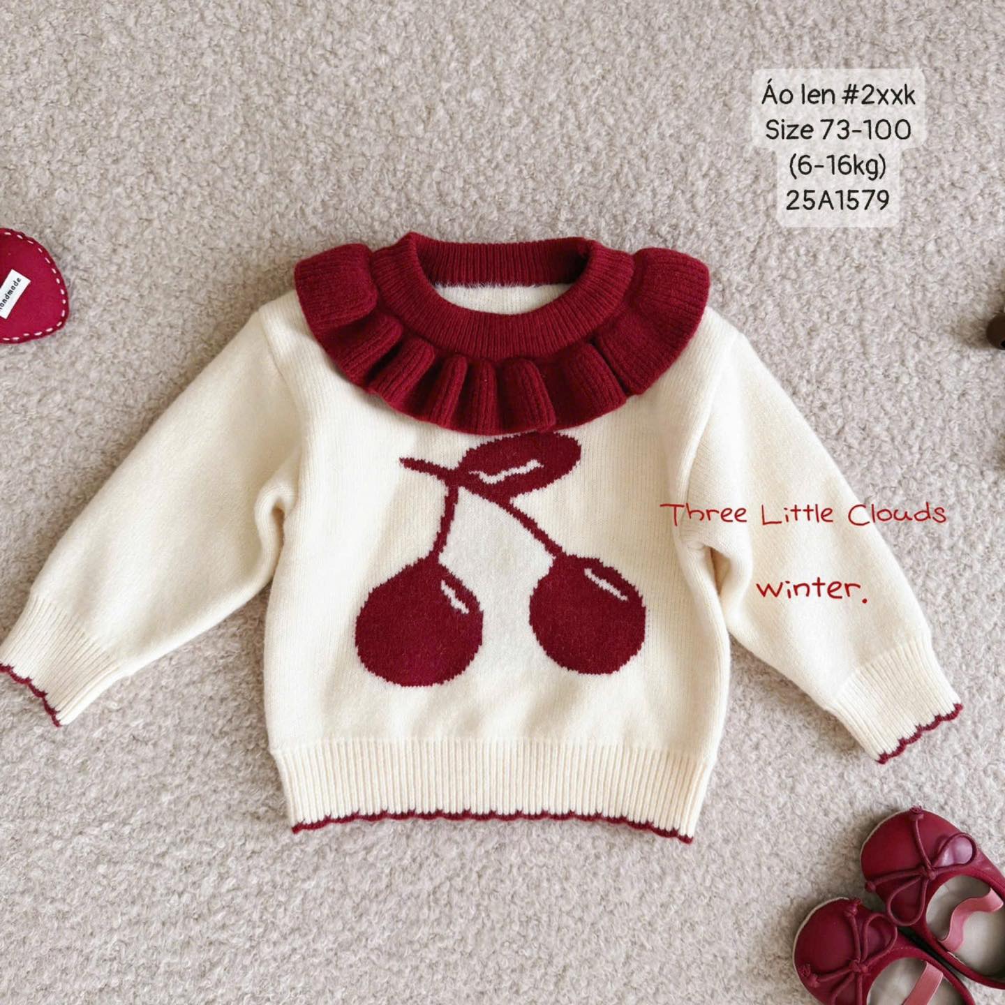 Áo len bèo cherry xinh yêu cho bé gái