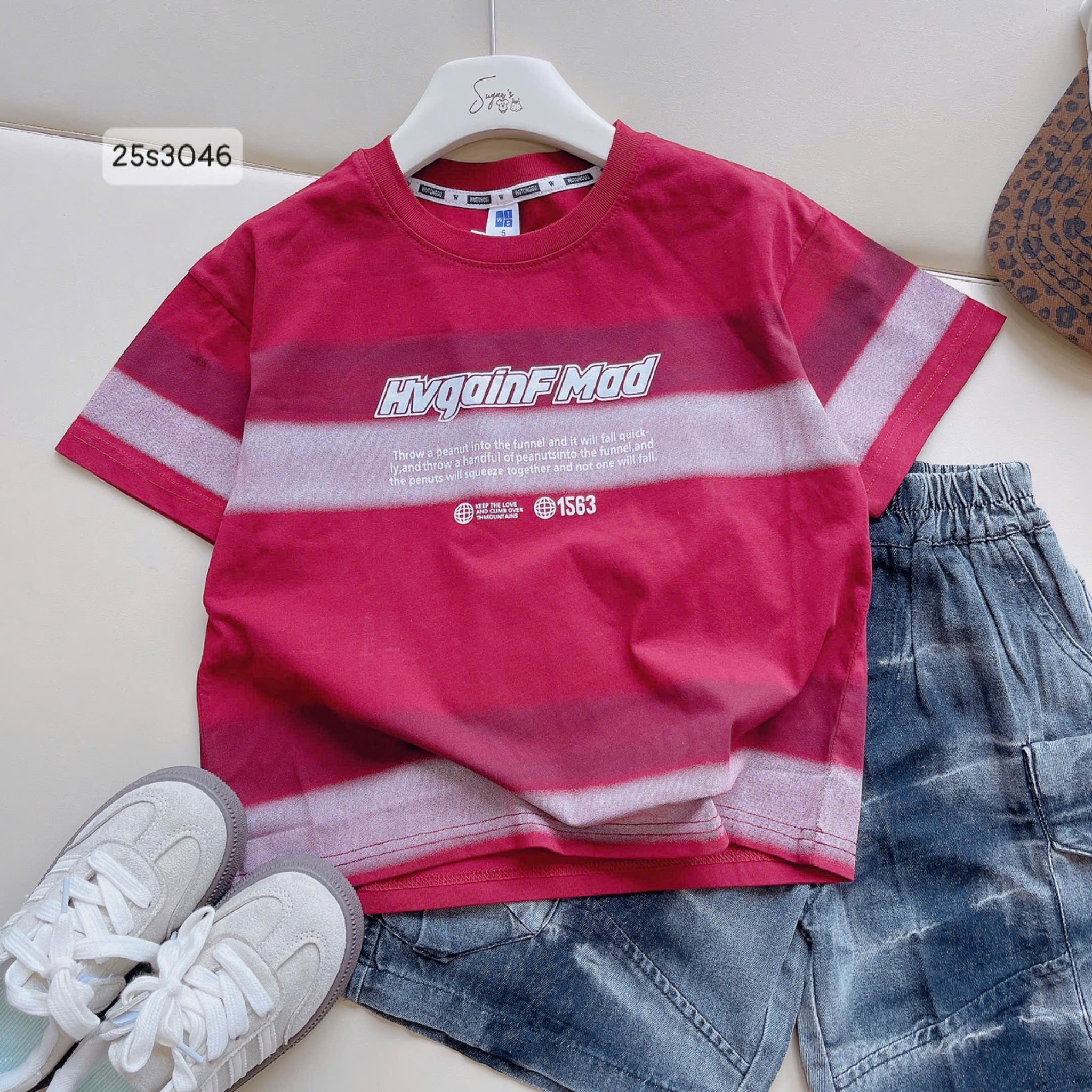 Set SIZE ĐẠI kẻ ngang in chữ cho bé trai