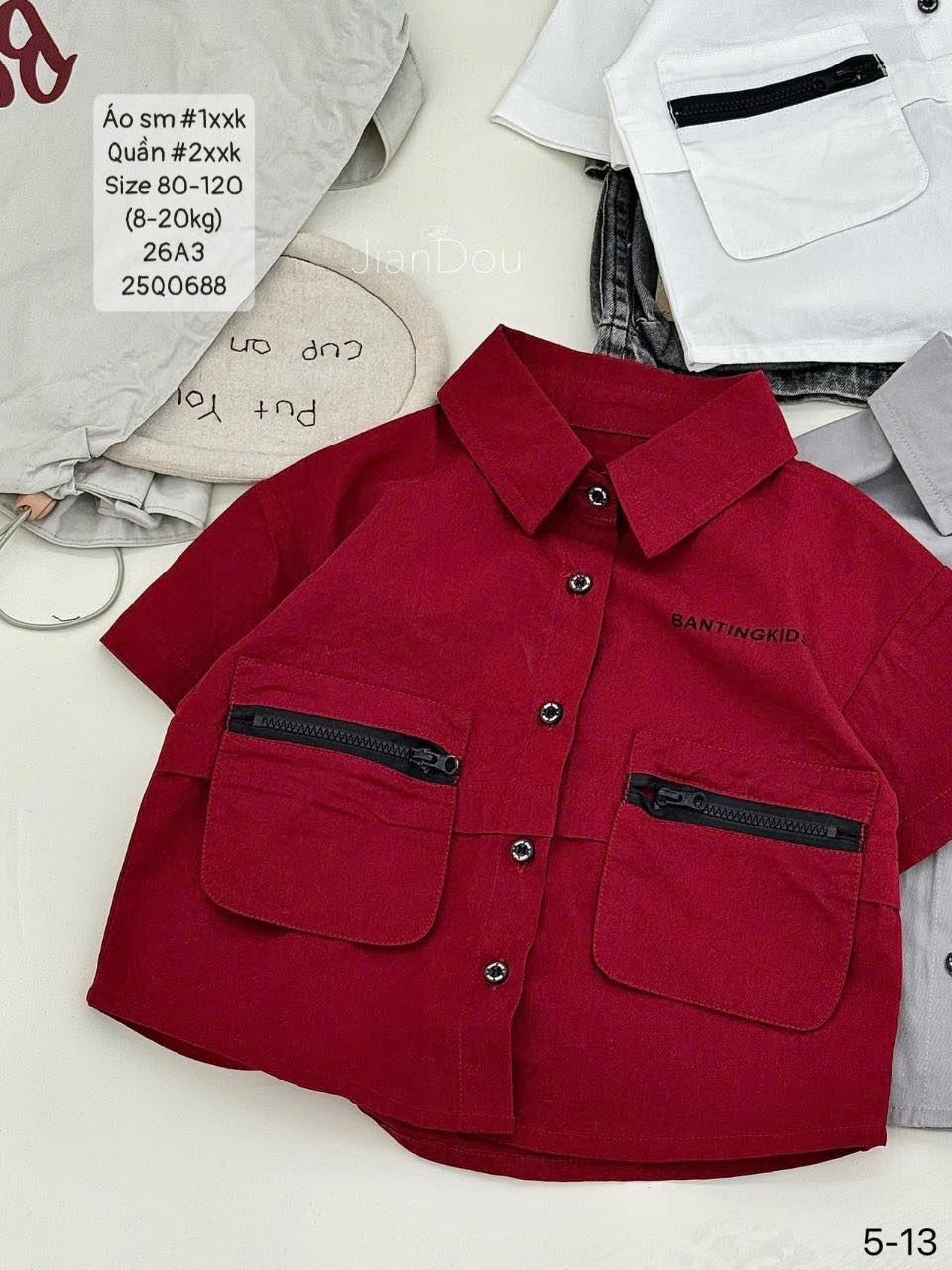 Áo sơ mi ngắn tay túi kéo cool ngầu cho bé trai
