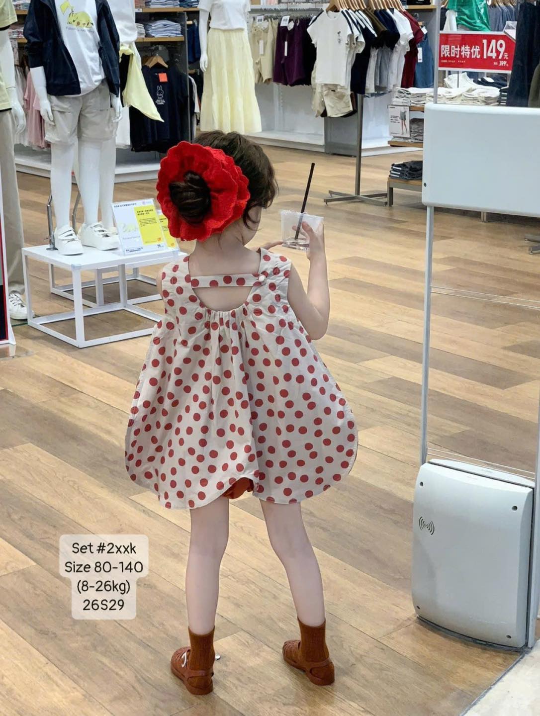 Set đùi áo bí chấm bi màu nổi bật cho bé gái