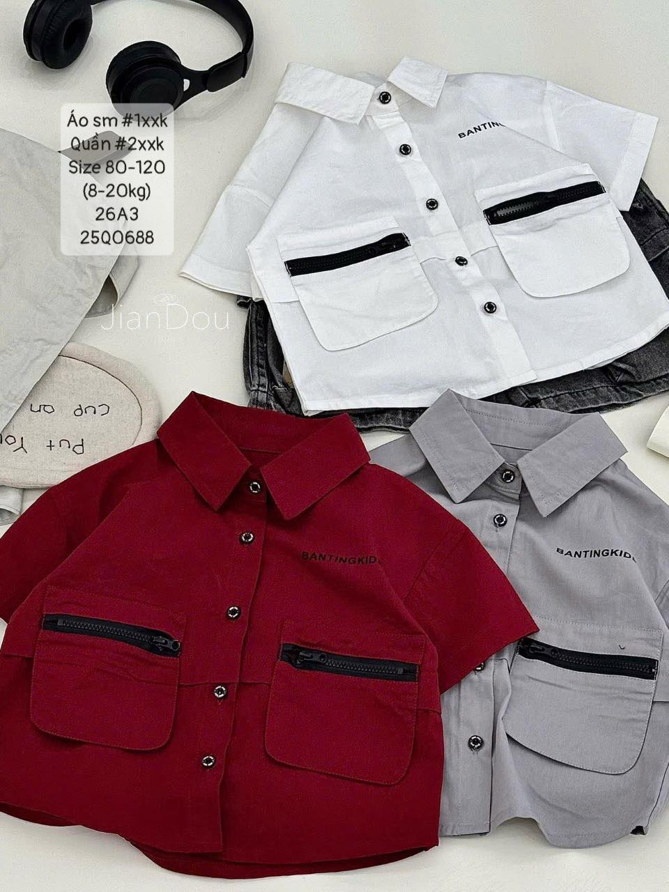Áo sơ mi ngắn tay túi kéo cool ngầu cho bé trai