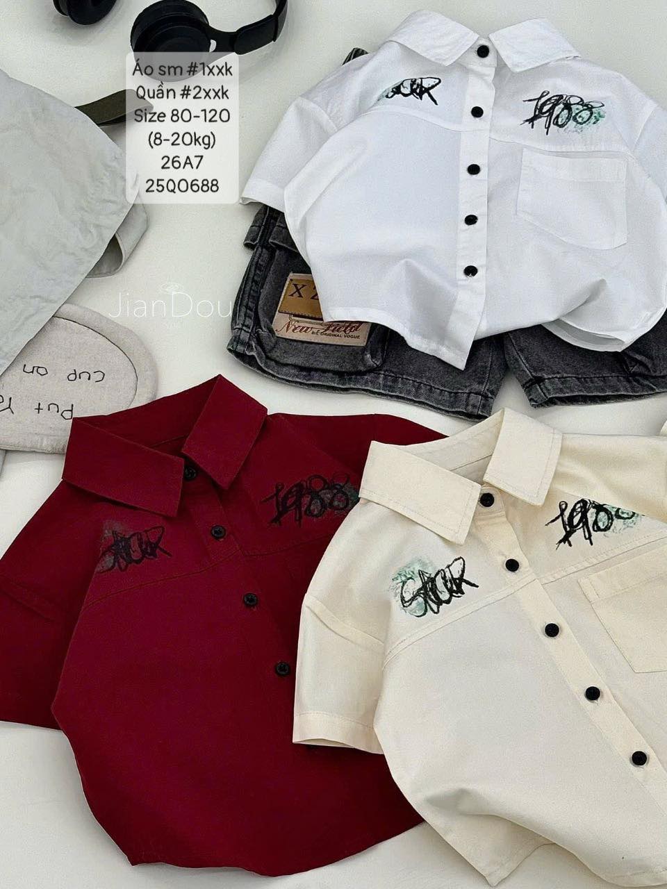 Áo sơ mi ngắn tay chữ loang cho bé trai