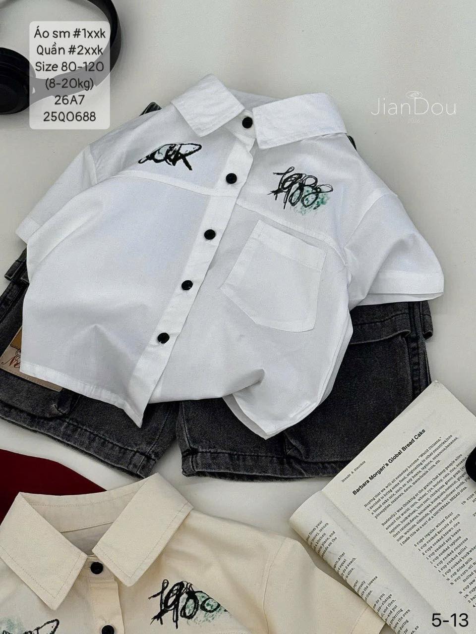 Áo sơ mi ngắn tay chữ loang cho bé trai