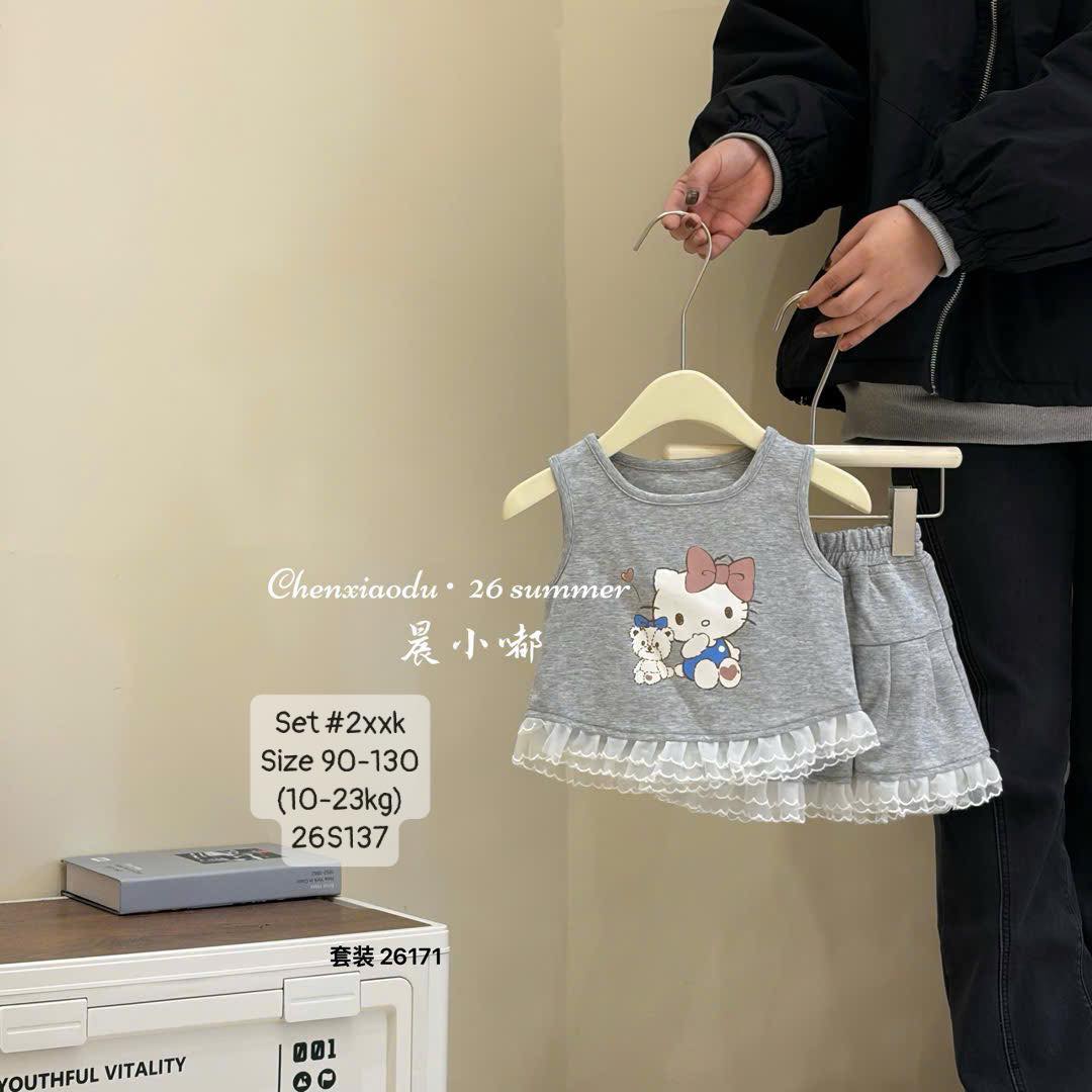 Set áo Kitty và chân váy phối ren so ciuu cho bé gái