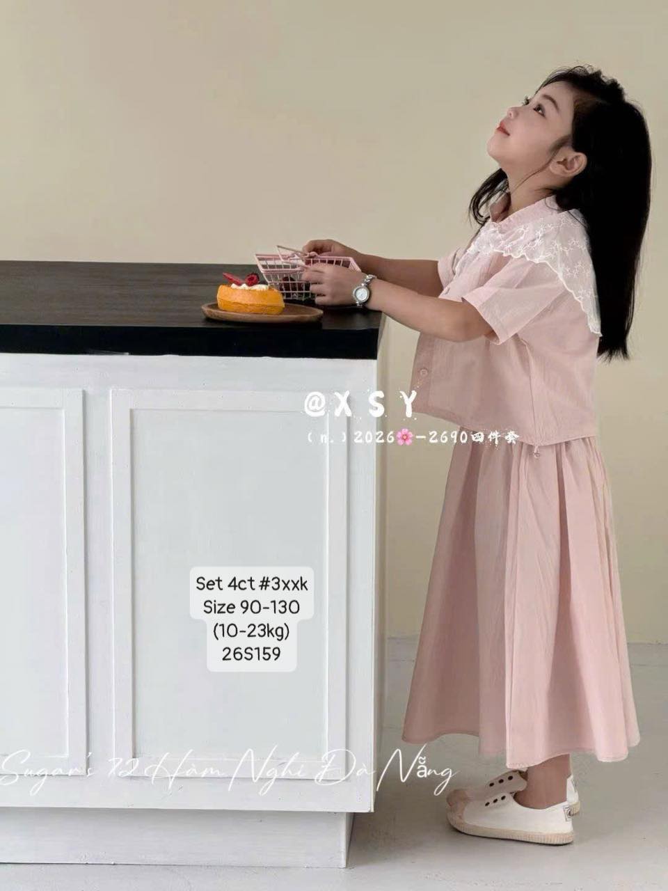 Set 4 chi tiết sang chảnh kèm choàng ren cho bé gái