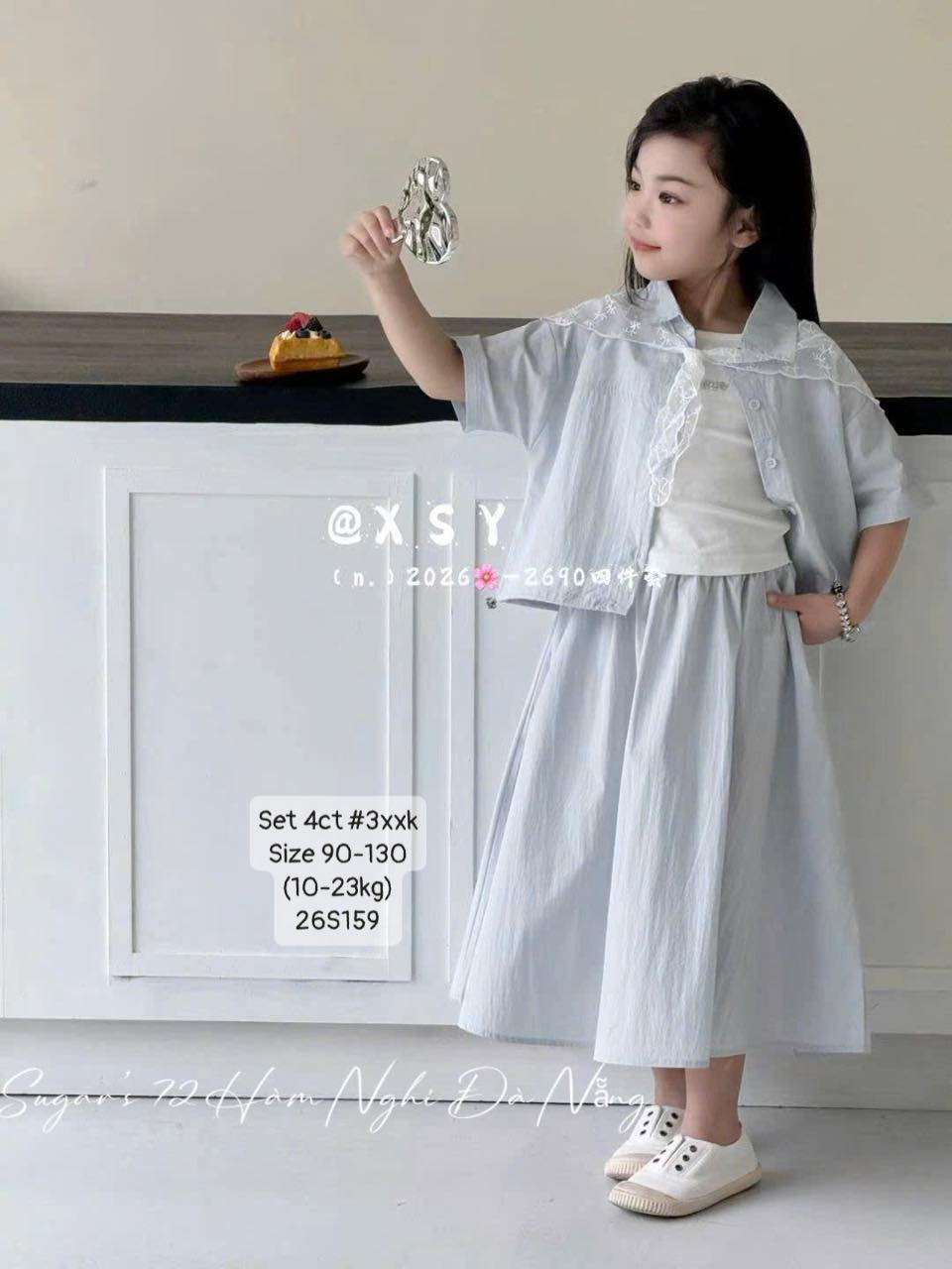 Set 4 chi tiết sang chảnh kèm choàng ren cho bé gái