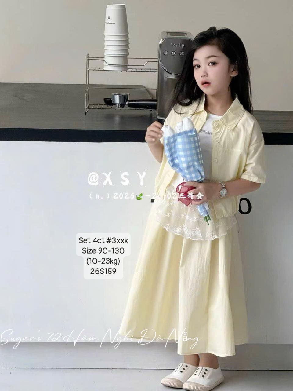 Set 4 chi tiết sang chảnh kèm choàng ren cho bé gái