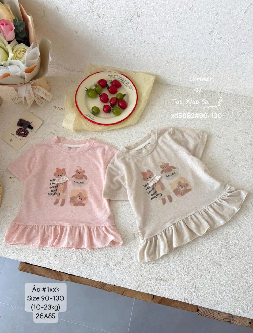 Áo ngắn tay hình gấu đáng yêu cho bé gái