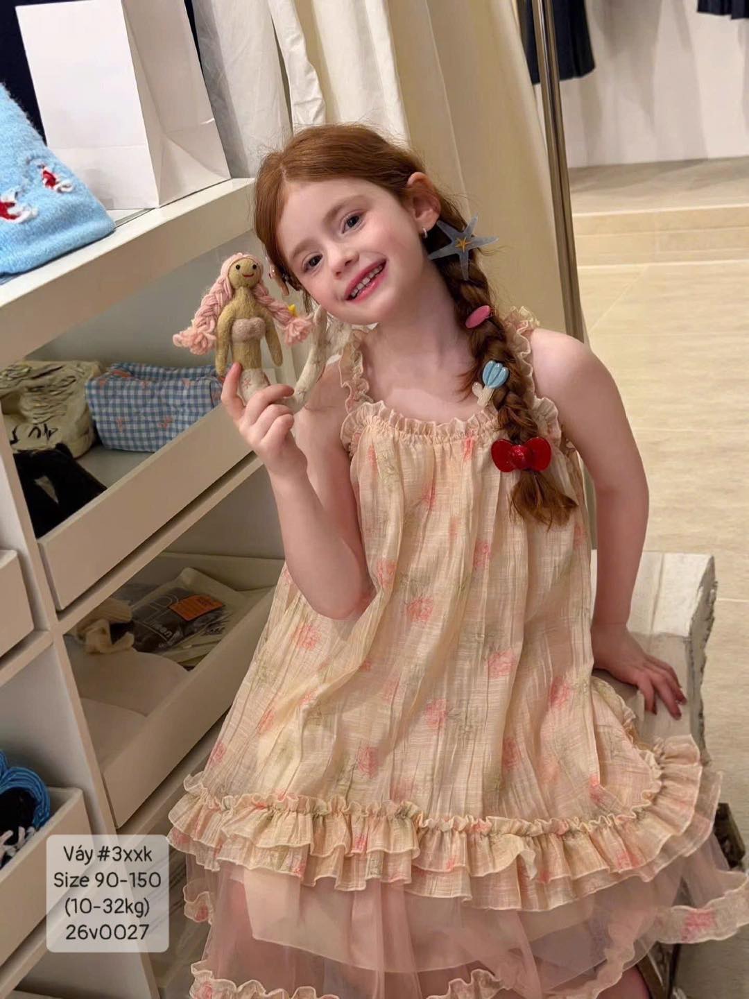 Váy dây hoa hồng lai cuốn siêu xinh bé gái