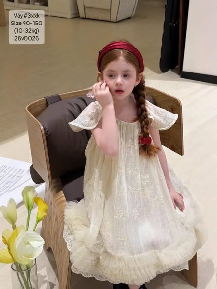 Váy dây thêu hoa lai bồng siêu xinh bé gái