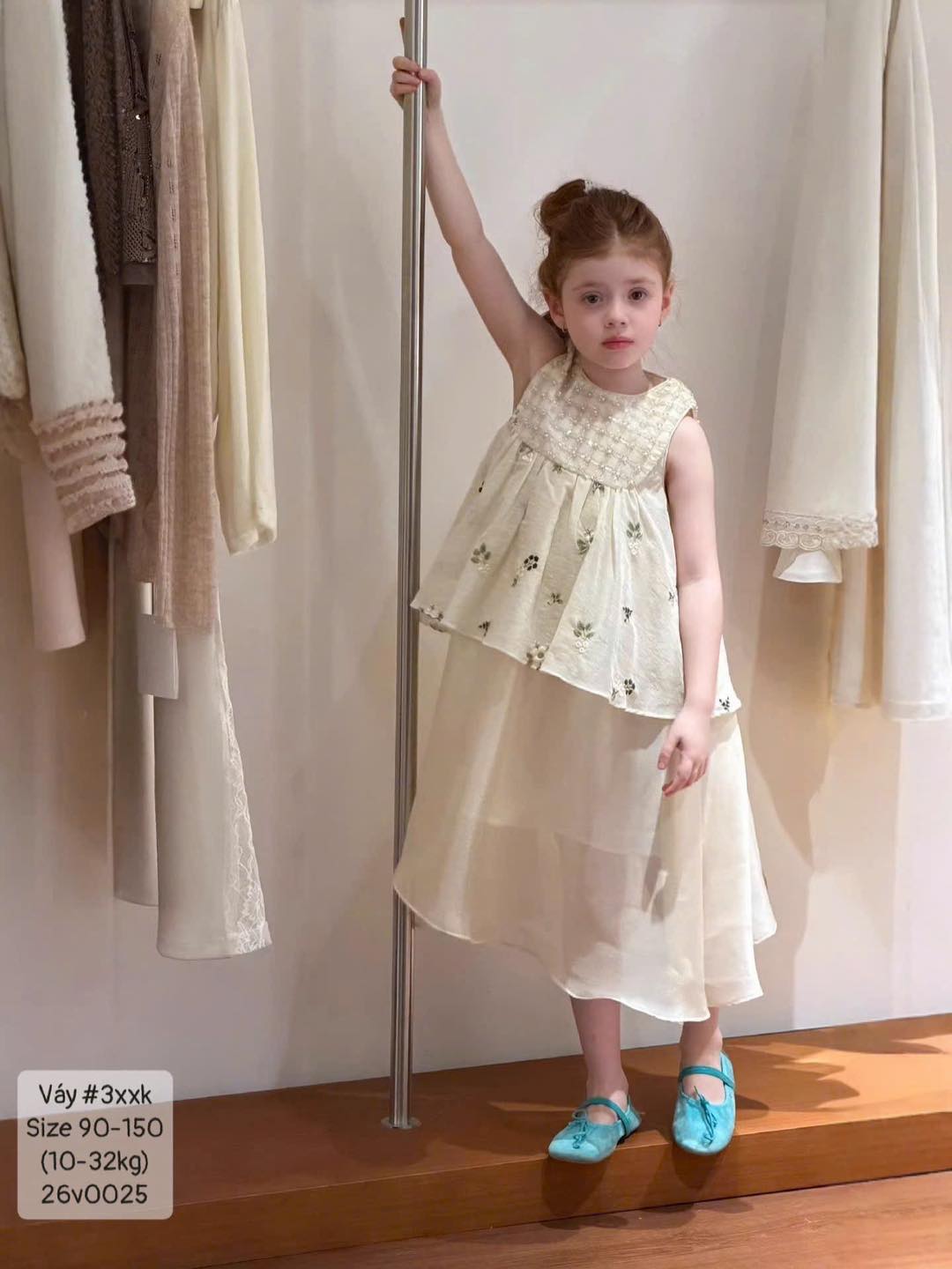 Váy công chúa ô tà voan thêu hoa siêu đáng yêu bé gái