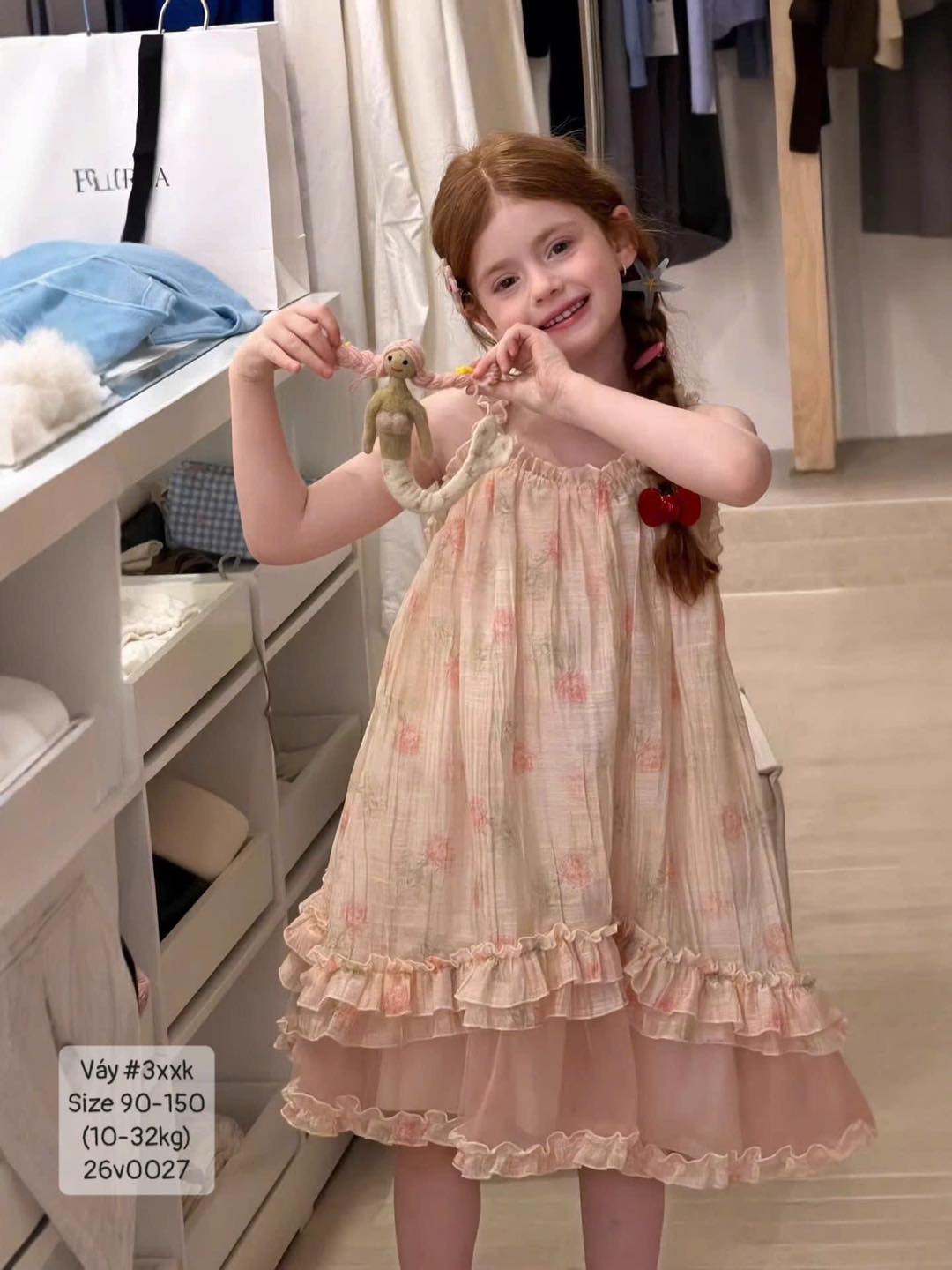 Váy dây hoa hồng lai cuốn siêu xinh bé gái