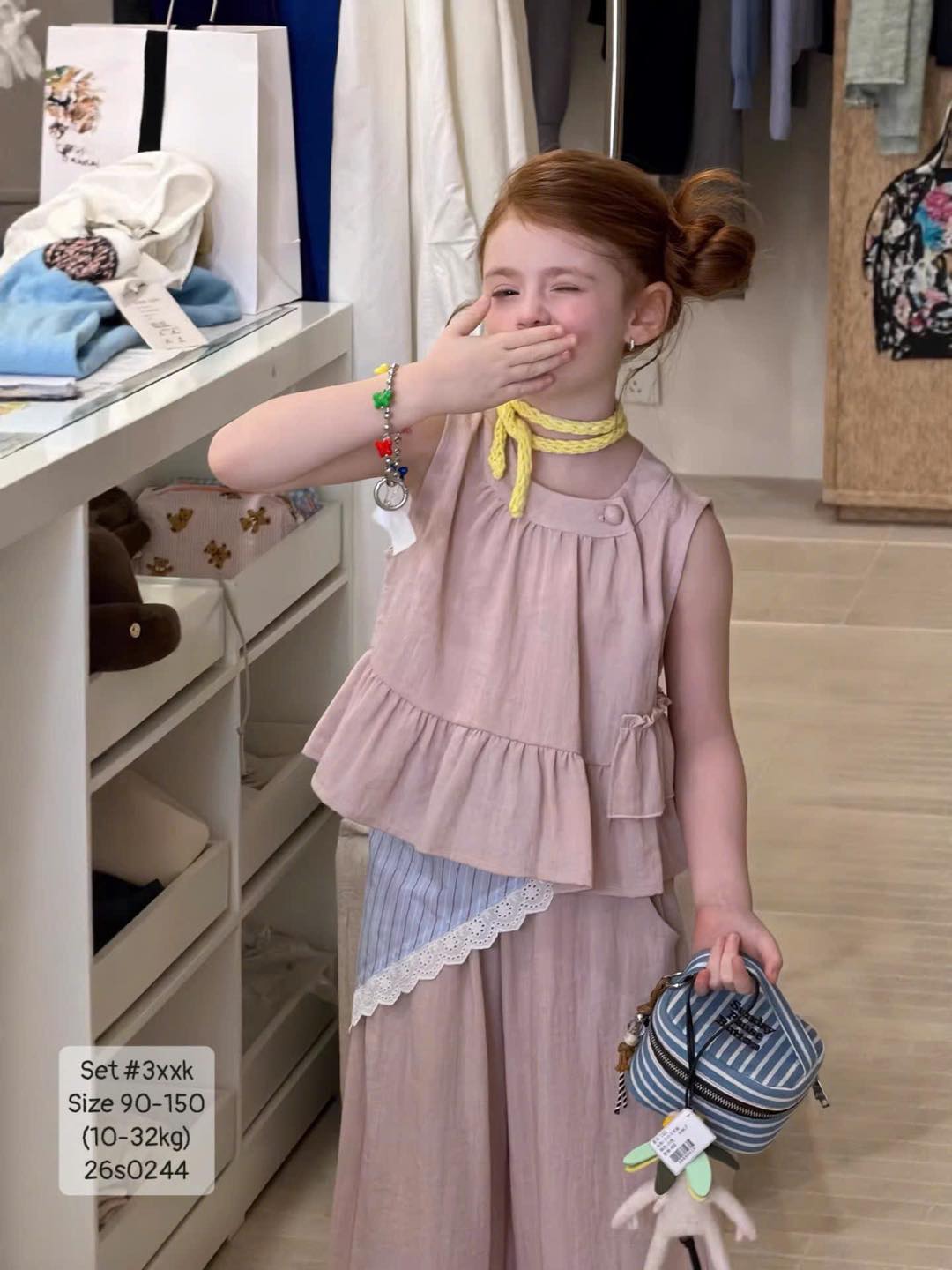 Set áo sát nách mix quần bèo tiểu thư bé gái