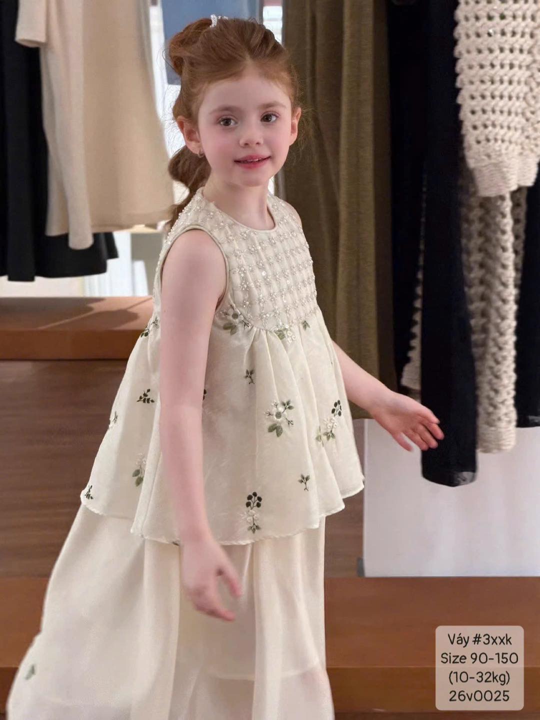 Váy công chúa ô tà voan thêu hoa siêu đáng yêu bé gái