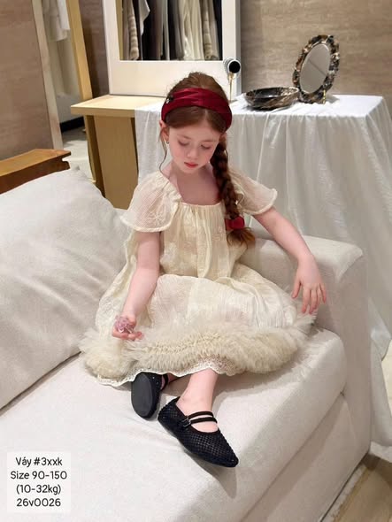 Váy dây thêu hoa lai bồng siêu xinh bé gái