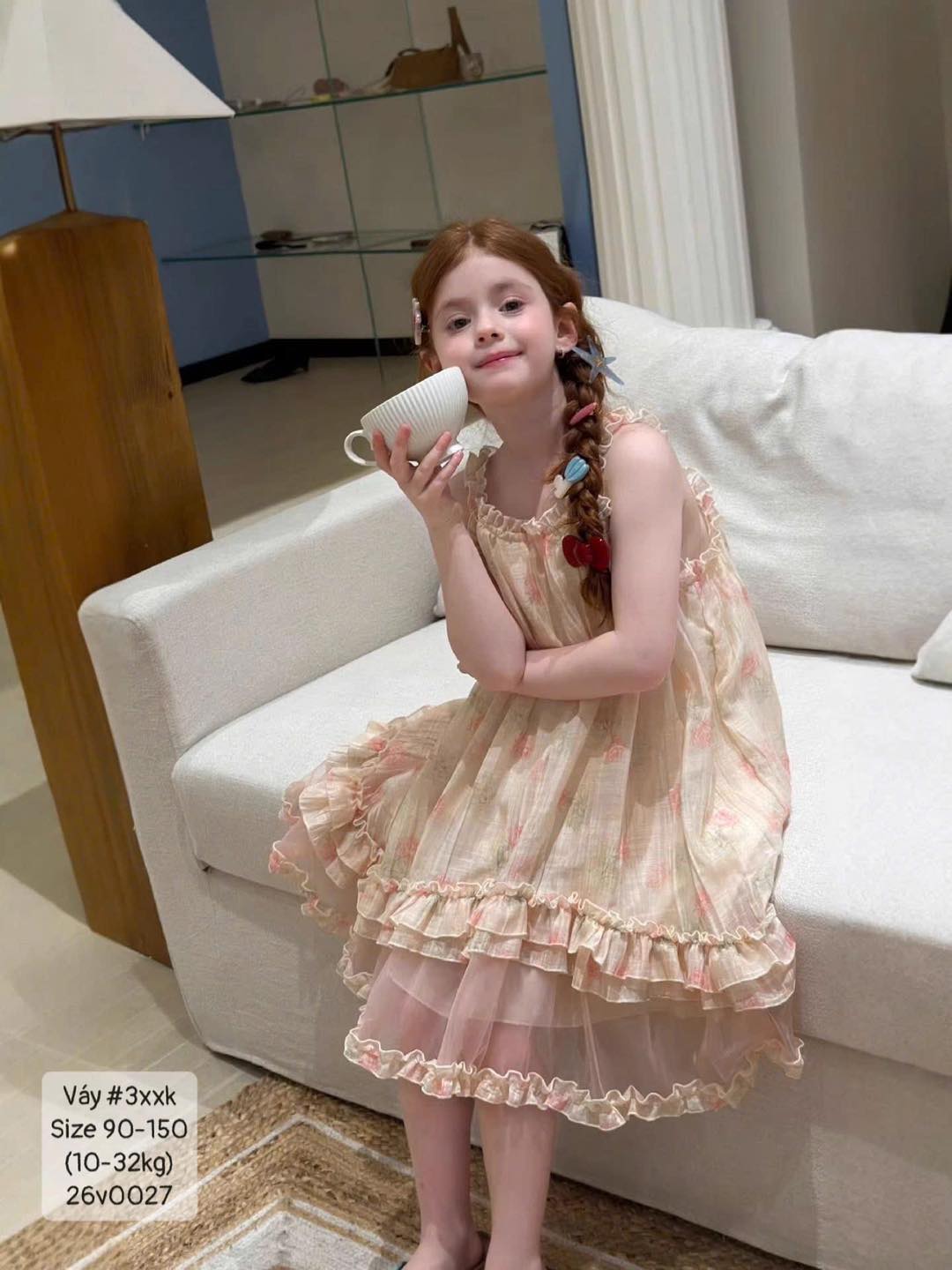 Váy dây hoa hồng lai cuốn siêu xinh bé gái