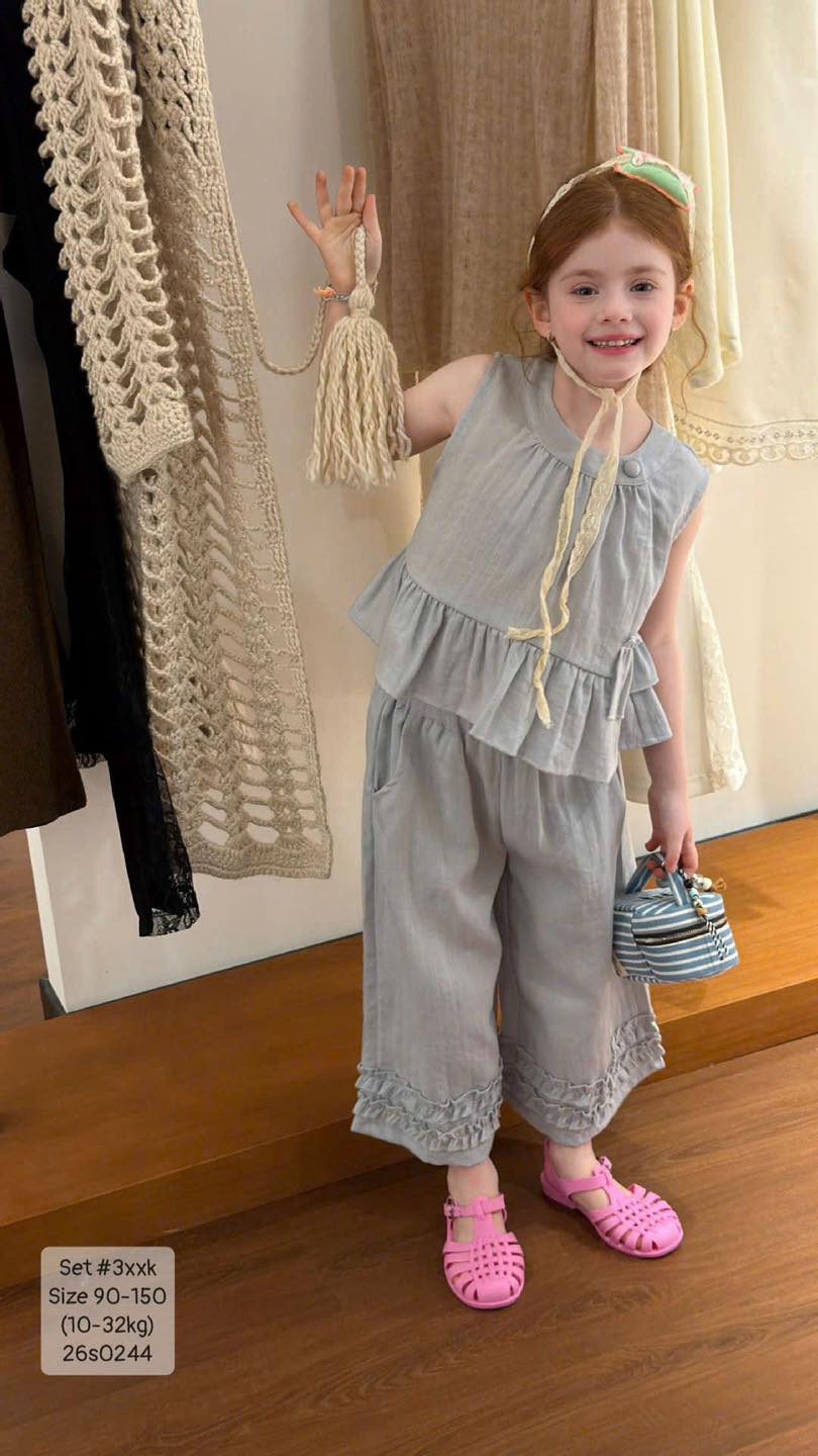 Set áo sát nách mix quần bèo tiểu thư bé gái