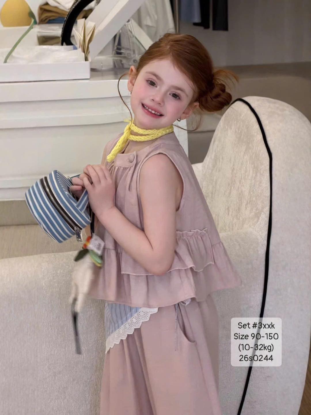 Set áo sát nách mix quần bèo tiểu thư bé gái